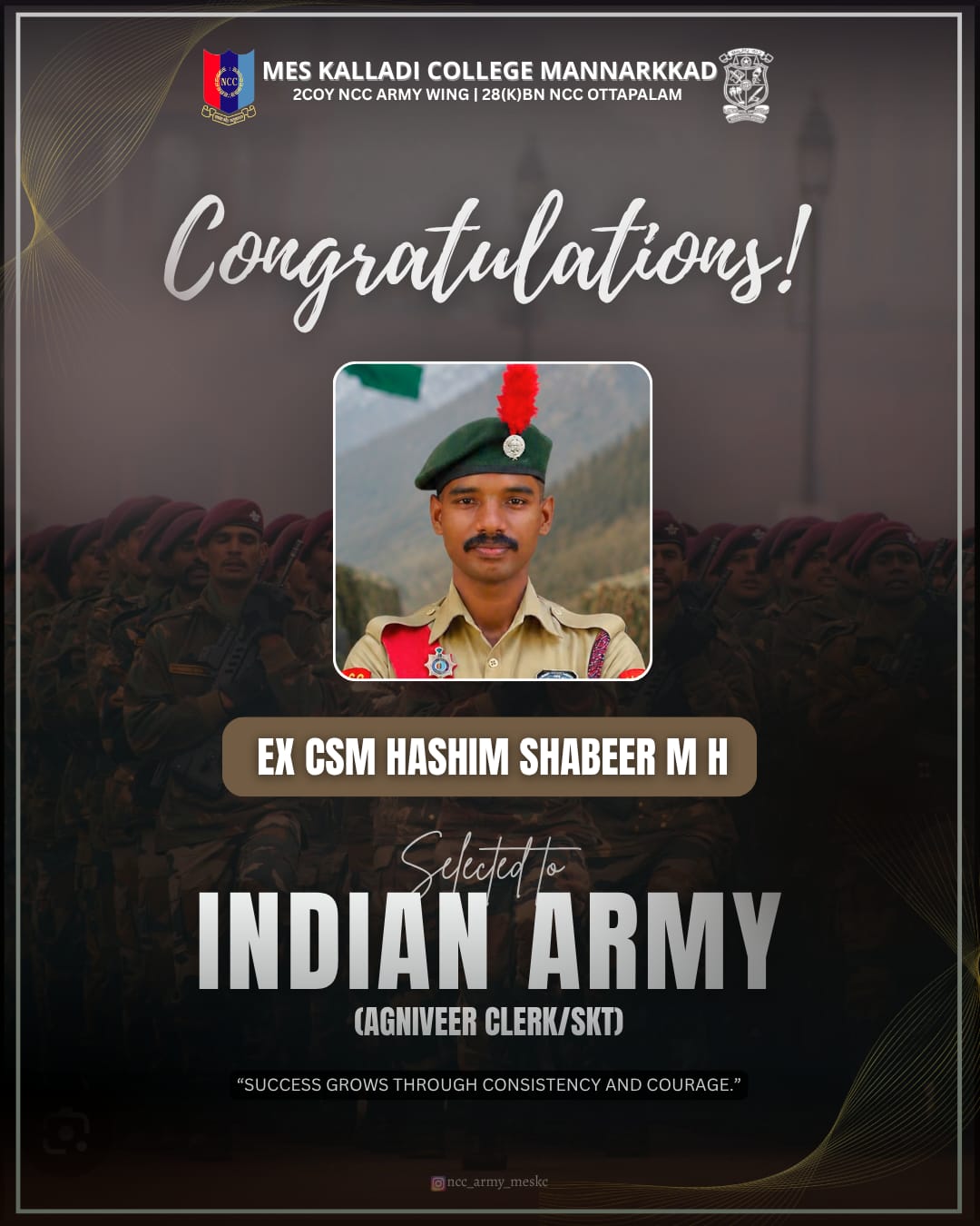 Selected to Indian Army