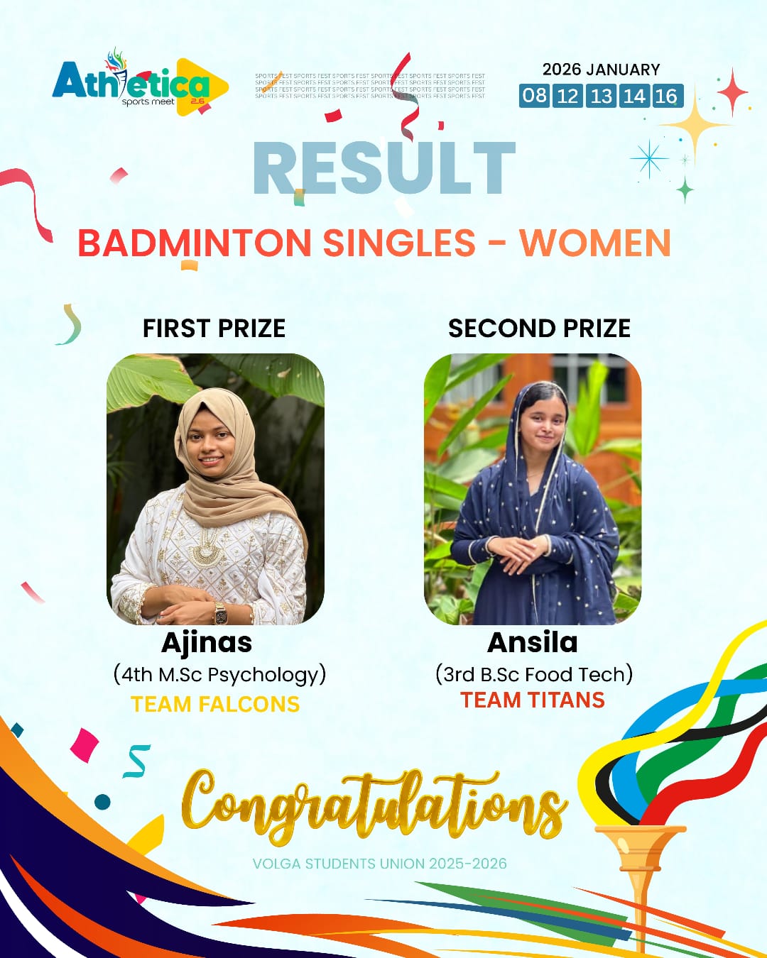 First Price Badminton Singles -Women